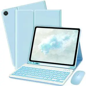 Bxomteng Keyboard Case for Samsung Galaxy Tab A9+ / A9 Plus 11 inch - 7 Colors Backlit Keyboard Cover and Mouse (Light Blue)