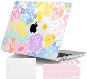 DONGKE for M4 MacBook Air 13.6 Inch Case 2025 2024 2023 2022 Model A3240 A3113 A2681 M3 M2 Chip, Plastic Hard Shell Case Cover with Touch ID for MacBook Air 13 Inch M4 - Spring Flowers