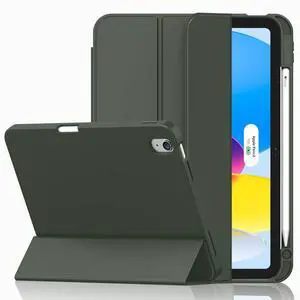 iMieet Case for iPad (A16)/iPad 10th Generation [11-Inch 2025/10.9 Inch 2022], Trifold Stand Smart Cover with Pencil Holder and Soft TPU Back, Supports Touch ID(Dark Green)