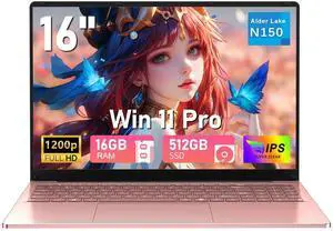 MITUNTUN Gaming Laptop Computer, 16 Inch Lap Top 2025 Window 11 Pro 16GB RAM 512GB SSD, N150 (Up to 3.6GHz), Backlit Keyboard, FHD 1920 * 1200 Screen, Office 365, 6000mAh, WiFi 5 BT 4.2, UHD Graphics