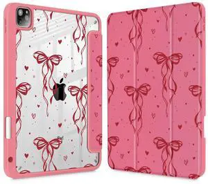 Mektron Case for iPad Pro 11 inch (4th, 3rd, 2nd & 1st Gen) 2022 2021 2020 2018, Buit in Pencil Holder with Shockproof Cover Clear Shell + Auto Wake/Sleep, Layer Bows-XGH