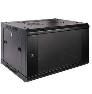RackPath 6U Professional Wall Mount Server Cabinet Network Rack Enclosure with 2X Quiet Cooling Fan, 1x Brush Cable Management Panel, Black