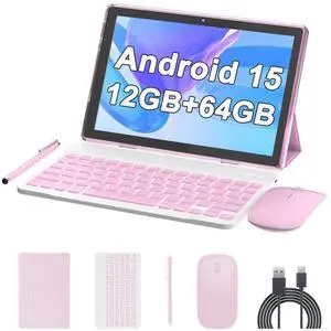 10 Inch Tablet Android 15(NOT GO) Tablets 2 in 1 tablet With keyboard 12GB RAM+64GB ROM(Supports 1TB expansion) Tableta 2MP+8MP Camera 6000mAh Battery Mouse/Case/Stylus 5G Wifi-6 10.1" Android Tablets
