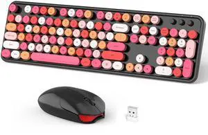 Dilter Wireless Keyboard and Mouse Combo, 104 Keys Full-Sized 2.4 GHz Round Keycap Typewriter Keyboards, USB Receiver Plug and Play, for Windows, Computer, PC, Laptop, Desktop (Black Colorful)