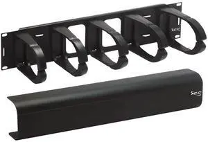 ICC 2U Ring Cable Manager Panel with Cover, Plastic with Metal Back Frame, 4" D-Rings, Horizontal Cable Management, Rackmount for 19 Network Racks, Black, Single Pack
