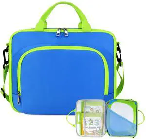 Carrying Case compatible wiht LeapFrog LeapStart 3D Learning System, with Multiple Compartments to Hold up to 9 Books (Blue/Green)