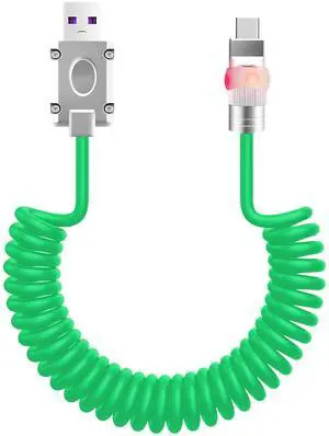 chubbycable Neon Chubby Neon Glow Coiled USB C Cable for Car 100W Fast Charging Spring Cable with Gradient Illumination Compatible with iPhone 17-15 Series, Green, USB-A to Type-C, 1.64FT-4.43FT
