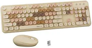 FCPLU x UBOTIE Colorful Wireless Keyboard and Mouse Combo, Full-Sized Office Keyboard with Typewriter Flexible Keys, 2.4GHz Dropout-Free Connection, Optical Mouse for PC Laptop(Milk Tea Colorful)