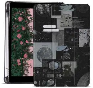 JOYLAND Black Retro Pad Case for 10.2 Inch iPad 9th/7th/8th Generation with Pencil Holder, Auto Wake/Sleep for iPad 2021/2020/2019 Leather Aesthetic Unique Design Case, Trifold Smart Stand Back Coverr