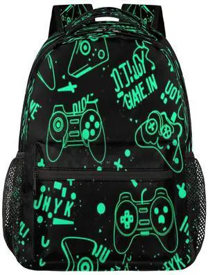 YPPAHHHH Green Gamer Gamepad Pattern Backpacks for Women Men, Lightweight Bags Travel Backpack Bookbag Casual Hiking Daypack Laptop Backpack