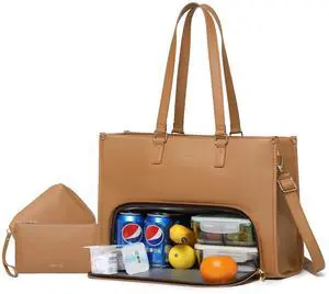 Keyli 3PCS Sets Lunch Tote Bag for Women Laptop Bag for Women 15.6 Inch with Insulated Lunch Compartment Computer Briefcase Waterproof Handbag Large Capacity Business Teacher Office Laptop Purse