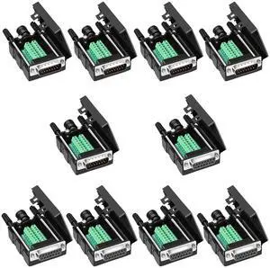 Jienk 10PCS DB15 RS232 D-SUB Serial Adapters, 15Pin Port Terminal Solderless Breakout Board Connector with Case Accessories (Male×5 Female×5)