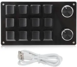 Dioche One Handed Macro Mechanical Keyboard Portable USB Mini 12 Key Multifunction DIY Programmable Keypad with Knob for Office Gaming Lab(Full Black)