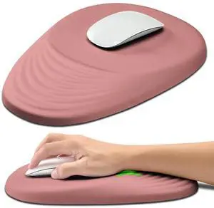 Hokafenle Ergonomic Mouse Pad Wrist Support with Stepped-Wedge Design, Wrist Rest Pain Relief Mousepad Filled with Memory Foam, Carpal Tunnel Mousepad for Wireless Mouse(12x8 inch, Pink)