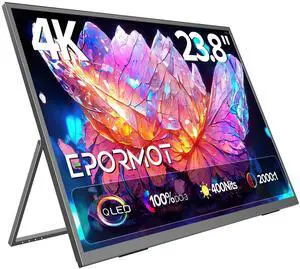 EPORMOT Portable Monitor 4K 23.8", 3840x2160 UHD 24" QLED Large Monitor, 400 Nits | 100% DCI-P3 | USB-C & HDMI | VESA & Kickstand | Second Screen for Computer, Mini PC, Game Consoles