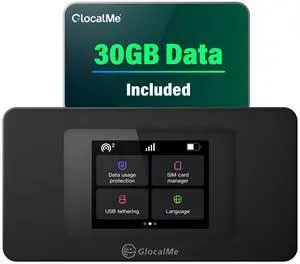 GlocalMe DuoTurbo 4G Mobile Hotspot Device with 30GB US/CA/MX Data 60 Days, Portable WiFi Hotspot for Travel in 200+ Countries, SIMFREE and Dual Modem, 10 Devices Connected(DuoTurbo with 30GB)