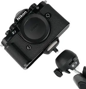 UCHMYD Handmade Genuine Leather Camera Half Case for Nikon ZF/Nikon ZF Case - Top Layer Cowhide Body + Metal Base Plate + Hand Shank Design (Black)