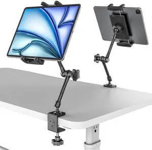 Kolasels Metal Tablet Stand Holder for iPad, [Foldable Arm] Tablet Mount for Desk, Kitchen, Under Cabinet, Living, Cafe, Office, Compatible iPad mini, Air, Pro, Galaxy Tab/Z Fold, 4.7-16'' Device