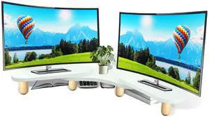 Monitor Stand Riser, Desktop Computer Stand for Desk Small Monitor Stand TV/Screen/PC/Laptop Riser Computer Stand Desktop Shelf, Desk Organizers and Accessories, Pink Desk Organizer (White, Dual)