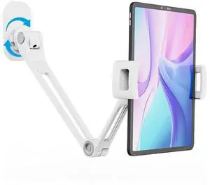 ergoiuon Tablet Wall Mount,iPad Wall Mount Holder Suit for 4.7-12.9Inch Tablets, Aluminum Alloy,360°Swivel Base,Flexible Angle Adjustable, Tablet Mount (White)