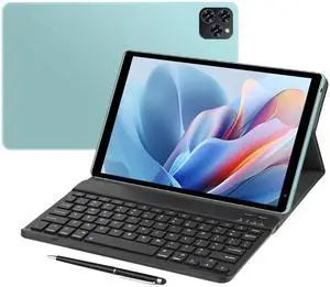 10.1 Inch Android Tablet PC with Keyboard & Stylus, 8-Core Processor T860 GPU, 3GB RAM 128GB Storage, 4G LTE SIM Slot, 5000mAh Battery,5MP+16MP Cameras for Work and Entertainment (Green, G4)