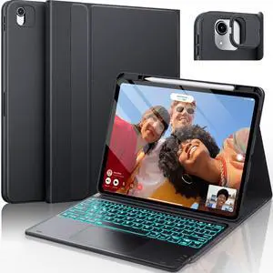 CHESONA Ultra Light iPad Air 13 inch Case Keyboard(M3 2025 / M2 2024)- Magnetic Detachable 7 Colors Backlit Multi-Touch Trackpad Keyboard for iPad Pro 12.9, Smart Sleep/Wake Stain Proof Cover- Black