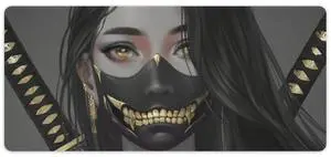 QEOPGNE Gaming Mouse Pad Large Mousepad Aesthetic Anime Girl Japanese Samurai Portrait Desk Mat for Keyboard and Mouse Mat Non-Slip Rubber Desk Pad 40x90cm