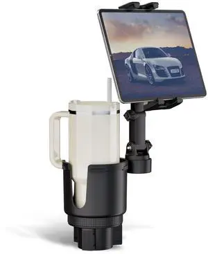 OHLPRO Tablet Cup Holder Car Mount with 3.9" Cupholder, 2-in-1 Retractable Arm Truck Stand for 5"-13" iPad Pro 12.9/Air/Mini 6/5, iPhone 16/15, Cell Phone, Road Trip Accessories
