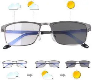 Blue Light Blocking Glasses Photochromic Sunglasses Retro UV400 Protection Spring Hinge Computer Eyewear for Men Women Vintage Anti Glare Eyeglasses Full Frame Anti Eyestrain Gaming TV Spectacles