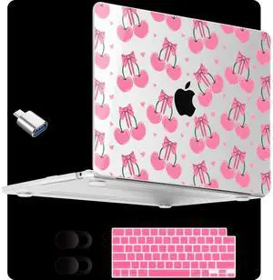 MEEgoodo for M4/M3/M2 MacBook Air 13.6 inch Case 2025 2024 2022(Fit Model A3240/A3113/A2681), Clear Laptop Shell Cases for MacBook Air 13-inch, Pink Cherries & Bows
