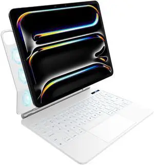 nimin Keyboard Case for iPad Pro 13 inch 2024 (M4), Multi-Touch Trackpad, Magnetic Attach, 7-Color Backlight, Auto Sleep/Wake, Snow White