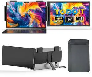 Yodoit Laptop Screen Extender, 1920×1080 14" FHD Travel Monitor with USB Type C Port and Built-in Speakers Compatible with MacBook