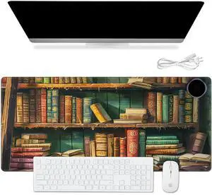 Warm Desk Pad, Warm Mouse Pad Gaming, Office Desk Mat,with 3 Levels Heated & 3 Hours Auto Shut - 31.5 x 13 inch PU Leather Laptop Keyboard Mat for Home Office Hand Warmer,Library Bookshelf