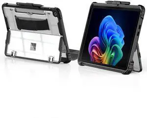 TiMOVO Case for Microsoft Surface Pro 12 Inch 2025 with Pen Holder, Rugged Clear Back Protective Cover with Removable Hand Strap, Compatible with Type Cover Keyboard, Black