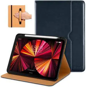 DTTO Case for iPad Pro 11 Inch 4th / 3rd / 2nd / 1st Generation 2022/2021/2020/2018,Premium PU Leather Folio Stand Cover with Hand Strap, Auto Wake/Sleep,Multiple Viewing Angles, Blue