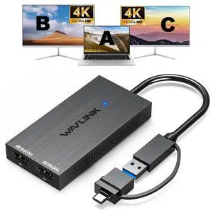 WAVLINK USB 3.0 & USB C to Dual HDMI Adapter 4K@60Hz for 2 Monitors, DisplayLink USB C HDMI Adapter for Dual Monitor, for Mac M1/M2/M3, Windows, ChromeOS, Ubuntu, Android