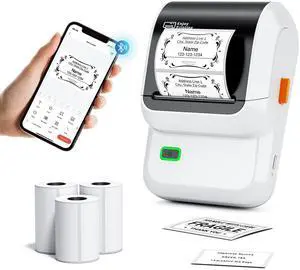 Label Maker Machine with 3 Tapes, M100 Bluetooth Label Printer, Versatile App with 2000 Icons and 300 Templates, 2 Inch Barcode Label Maker for Small Business, Office, Home, School, White