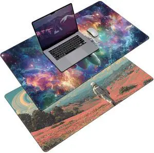 AQQA Dual-Sided Mouse Pad, Large Astronaut Desk Mat, XL Galaxy Gaming Keyboard Mat, Waterproof Big Extended Desk Protector for Home Office, 31.5x15.7