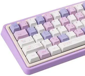 COOMICKEY Purple White Keycap, PBT Keycaps, Cherry Profile Keycaps, 130 Keys Cute Keycap Set, Dye Sub Custom Key Cap for 61/68/84/87/82/100 Cherry Gateron MX Switches Mechanical Keyboard