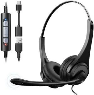 Voistek USB Headset with Microphone,Wired On Ear Computer Headphones with Noise Cancelling Microphone for Laptop PC,in-line Control for Work, Office, Teams, Zoom, Skype, Online Class