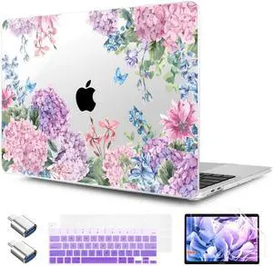 TWOLSKOO Compatible with MacBook Pro 13 inch Case 2023-2016 A2338 M2/M1 A2251 A2289 A2159 A1989 A1706, Plastic Hard Shell Cover & Keyboard Skin & Screen Protector, Colorful Hydrangea