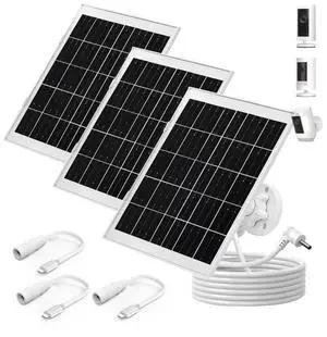 RCBCH 7W Ring Solar Panel is Specially Designed for Spotlight Cam Battery and Ring Stick Up Cam (Pro) / Spotlight Plus/Pro Power - 3 Pack with 10FT 3.5mmDC Cable and USB-C