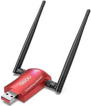Wireless WiFi Adapter for PC - QGOO USB 3.0 AC1300Mbps Network Dongle with 5dBi High Gain Dual Antennas, Dual Band 2.4G/400Mbps 5G/867Mbps for Desktop Laptop PC, Support with Windows11/10/8/7, Red
