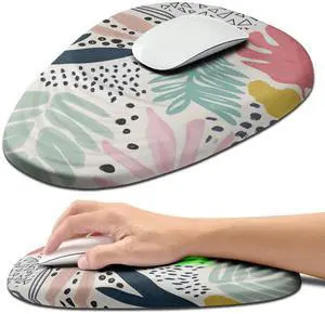 Hokafenle Ergonomic Mouse Pad Wrist Support with Stepped-Wedge Design, Wrist Rest Pain Relief Mousepad Filled with Memory Foam, Carpal Tunnel Mousepad for Wireless Mouse(12x8 inch, Tropical Plants)
