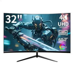 ZZA 32" Curved Gaming Monitor 60HZ 4k UHD(3840 * 2160P) VA Screen, 3000R, Computer Moniter, Supports AMD Freesync, 120% sRGB, Built-in Wall Mountable Installs(HDMI 2.1/DP 1.4)