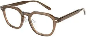 Dollger Blue Light Blocking Glasses For Woman Men Thick Acetate Frame Rectangle Square Lens Non-Prescription Dark brown