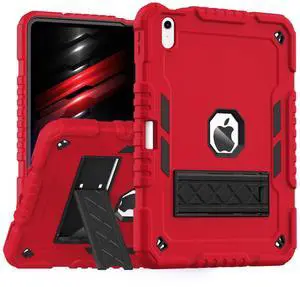 ZoneFoker for iPad (A16) Case 11th Generation 11 inch 2025 / iPad 10th Gen 10.9 inch 2022, Heavy Duty Durable i Pad 11/10 Gen Cover with Pencil Holder/Stand for Kids Girls (Red+Black)