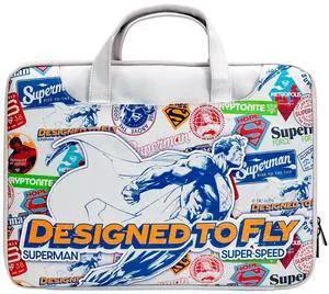 Retro Comic Style Laptop Bag for Men Women, Superhero Theme14 Inch Waterproof Faux Leather Messenger Bag with Adjustable Strap, Soft Padded Sleeve with Luggage Strap