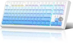 MageGee 75% Wireless Creamy Blue Mechanical Keyboard,Gasket RGB Backlit Gaming Keyboards,2.4G/BT5.0/USB-C Hot Swappable Custom Keyboard with Side Engraving for PC MAC Xbox(Gradient White Blue)