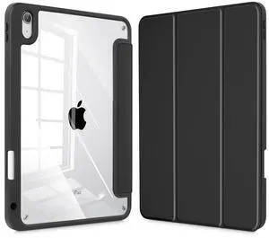 Tuiklol for iPad (A16 Chip) 11th Generation 11 inch 2025 / iPad 10th Generation 10.9 inch 2022 Case, Buit in Pencil Holder with Clear Back Shell Cover Trifold Stand Auto Wake/Sleep, Black